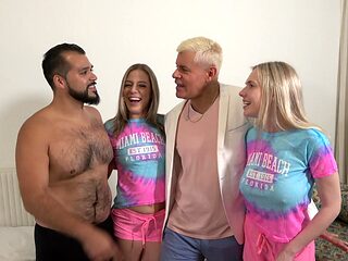 Two cute girls have an intense experience with two guys in a thrilling foursome