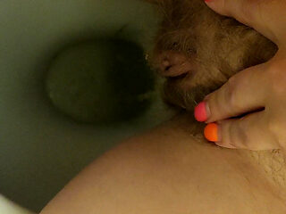 MILF Pee Close up View in the Toilet From Hairy Pussy