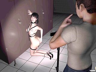 Playful hentai fun in a public toilet with 3D animations