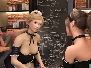 Wild cartoon threesome with big boobs in a video game adventure