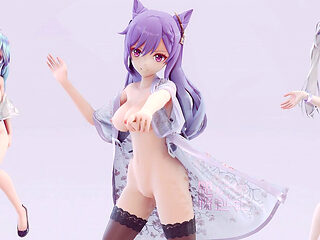 [mmd] Radiant Hatsune Katsuharu Hurly Burly Three-person Striptease Erotic Uniform