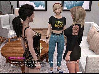 Curvy brunette with a big ass and big boobs in a visual novel setup