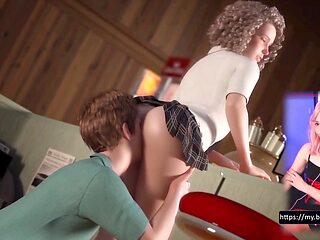 Cunnilingus behind the counter while a customer watches in the treasure of Nadia storyline