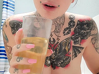 Peeing in a Glass Upclose&golden Shower