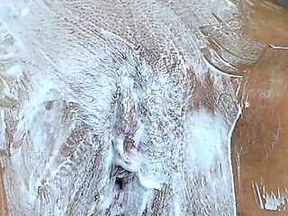 Shaving a Very Hairy Pussy with a Trimmer and a Razor with Shaving Foam!