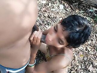 Village girl gets drilled by her stepbrother in the jungle during summer