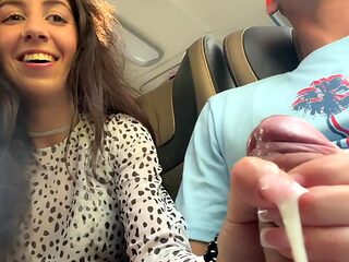 Sim Small-titted Brunette Hottie Notices a Tourist Wanking In The Bus & Decided To Help Him Cum