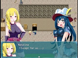 Anime girls with big boobs in a wild group scene featuring succubus and huge cocks