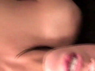 Brunette Babe Fingers Cock on Leather Sofa