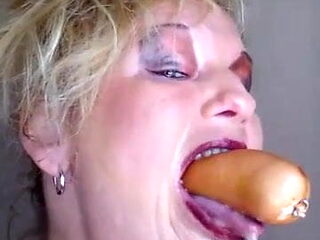 Kinky old woman gags and spits all over dildo!!So hot!!!