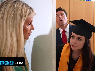 Lustful young brunette fitted stepdad's hefty cock after graduation