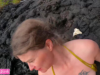 On secret beach girlfriend rough face fucked and facial cumshot