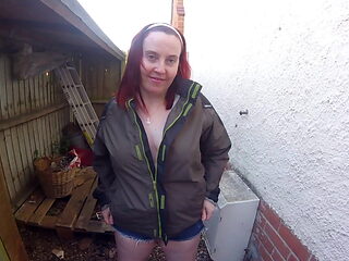 Coat and Shorts Flashing in the yard