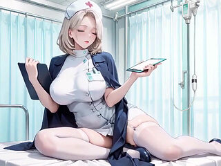 Blonde Nun Nurse! Lazy Kneeling on the Hospital Bed, Hand Cupping Her Soft Breast with a Hazy Gaze
