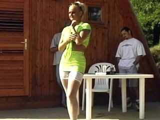 Blonde Sucks and Rides Two Cocks Outdoors