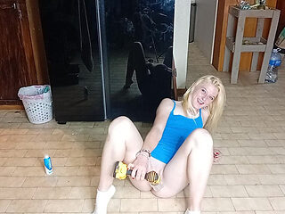 Hot Blonde 18 Year Old Babe Fucking Rc Car with Dildo