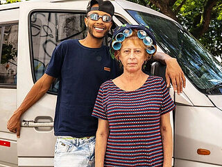 Granny with Big Asshole Takes Monster BBC Rough in Van