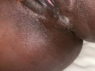 Hot Dark-skinned Ebony Nymph Enjoys POV Oil Masturbation