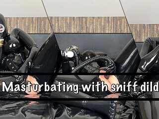 Latex MILF Miss Fetilicious Sniffs Dildo & Masturbates to Extreme Orgasm