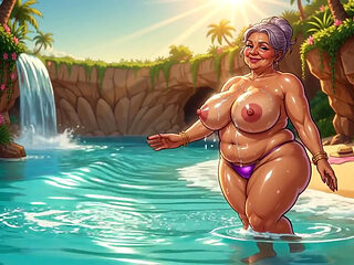 Topless Chubby Matures at Beach