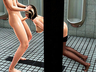 Claude the Hot Girl in Pantyhose Toilet 3D Hentai - Enjoy Handjob Big Dick Stroking with Close-up Views, Glory Hole Mouth Fuck