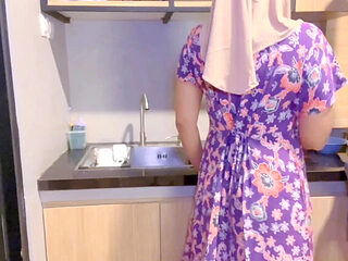 Naughty Step Nephew Fucks Hot Indonesian Aunty in Kitchen - Homemade Hijab MILF