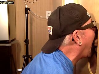 Cum in mouth gay dad sucking cock in glory hole at home