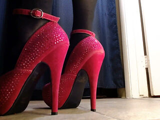 Black Thigh High Stockings Gorgeous Fuchsia Gem Heels