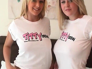 Two Blondes Kiss and Tease Big Tits Together