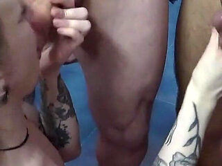 Tattooed Babe in Sexy Red Lingerie Want's a Cum Shower