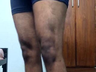 Hot hairy indian college guy strips, fingers ass hole, jerks his dick, moans and cums in his hostel room