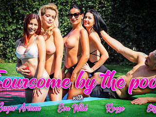 Foursome By The Pool; Topless Pool Party Becomes an FFFFM Orgy