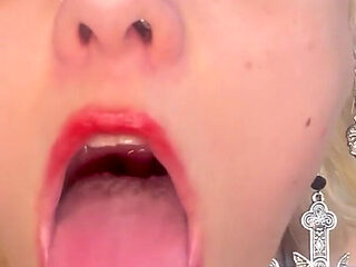 Lipstick Kisses and Blowjob Red Black Lips Deepthroat Sloppy