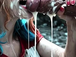 Harley Quinn Bathing in Sperm after Creamy Loads (AI)
