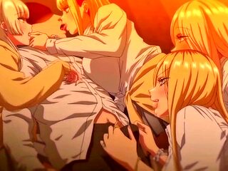 Four insatiable hentai blondies leave him no choice but to fuck them all