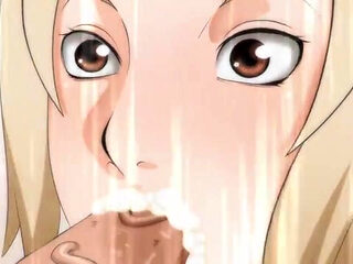 Tsunade blows this cock like a true mature woman