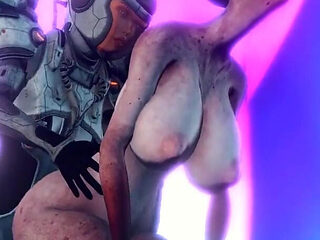 Female alien gets fucked hard by sci-fi explorer in spacesuit on exoplanet