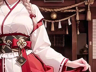 Forbidden Contrast Between Shrine & Bedroom, Wet Secrets Under Red & White Kimono.