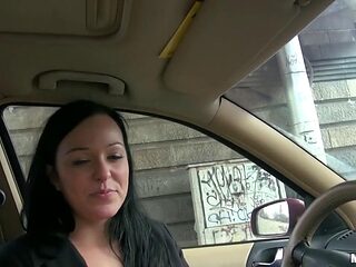 Natali Blues Public Car Ride with Big Cock Riding