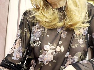 Trying my new sheer blouse in a caffe, showing my hard pierced nipples in public.