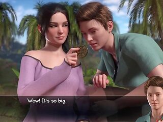 Curvy girl with big boobs and a nice backside on a treasure island