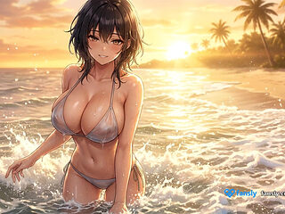 Beautiful Girl on the Beach at Sunset - Provocative Scene