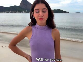 Skinny Brunette Teen Snags Public Pickup for Hearty Lunch and Glorious Outdoor Fuck
