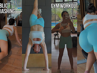 Sexy Workout, Jumping on a Ball, Tits Flash in a Public Gym