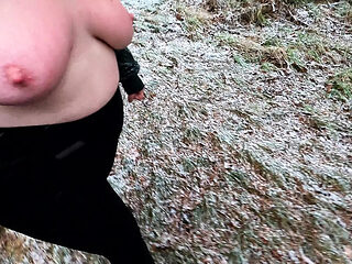 Bouncy Tits Slapped & Punished During Snow Hiking - Public Nudity & Outdoor BDSM