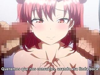 The older men make her give them handjobs and blowjobs, then penetrate her in both holes at the same time and cum inside her.