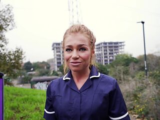 Nurses Marcus London and Jessica Jenkins give a hot blowjob to the couple