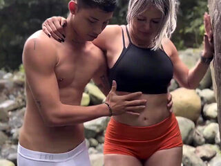 Young stepson fucks his curvy milf at the river for the first time