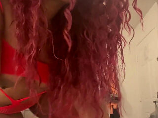 Posing in Red Sexy Lingerie Flashing My Fat Pussy
