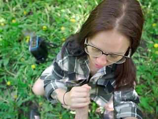 Outdoor Fun with Nerdy Girl in Glasses